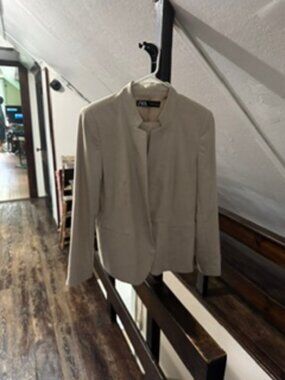 Zara Cream Workwear Pant Suit Set | Size 12 Blazer & Size 14 Slim Pants